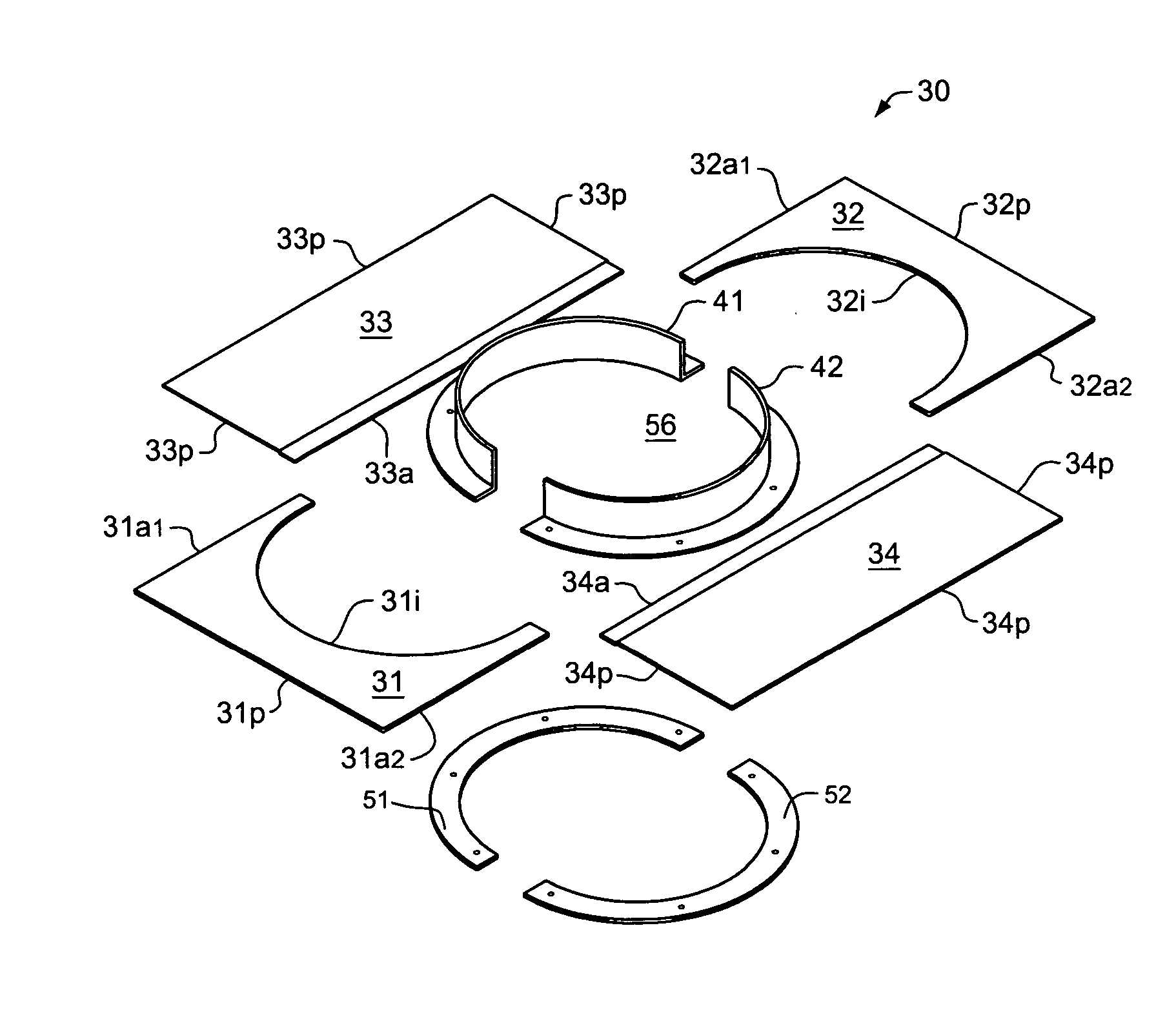 Segmented plate for assembly within a confined area having limited access