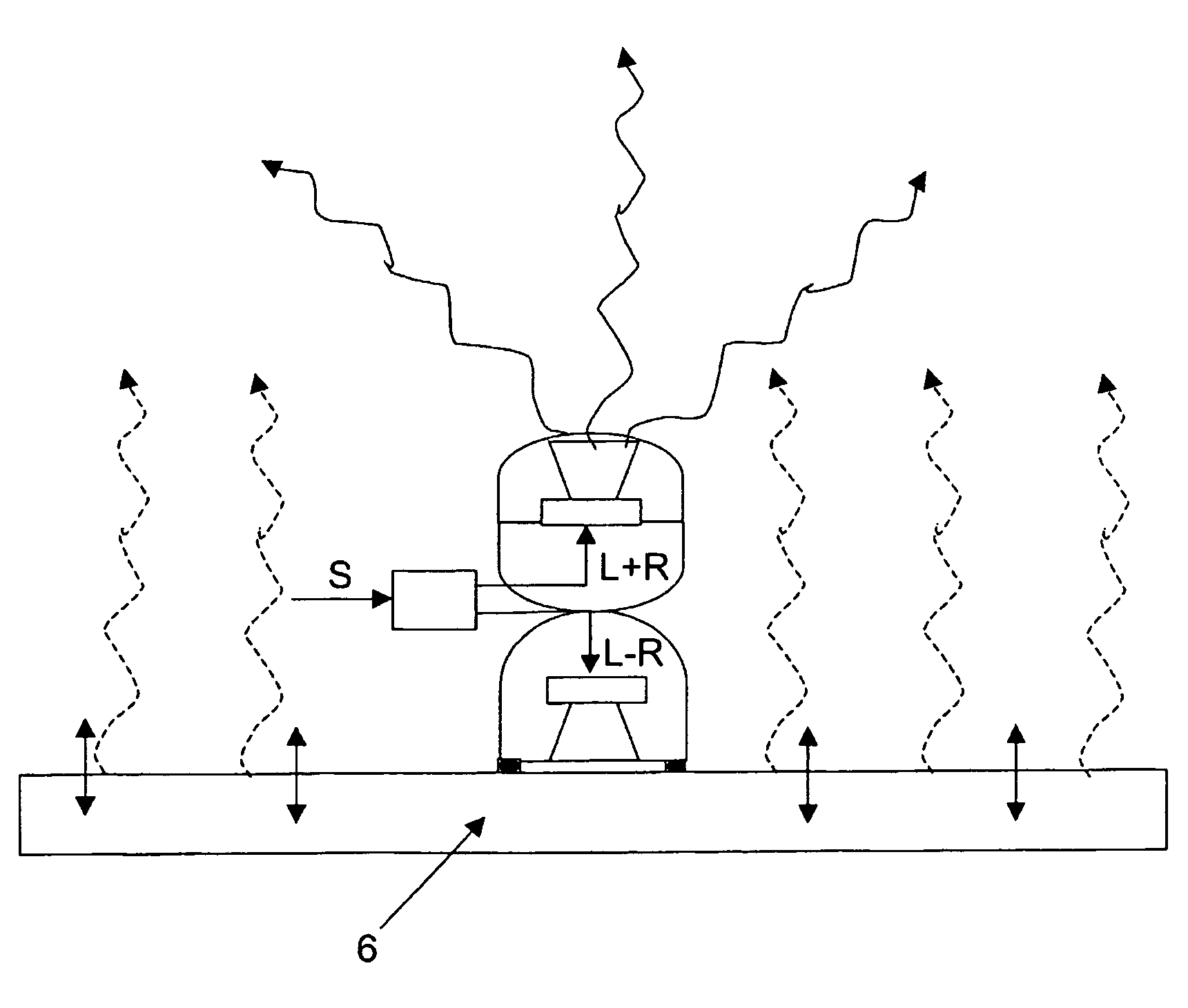 Device having a point and a spatial sound generating-means for providing stereo sound sensation over a large area