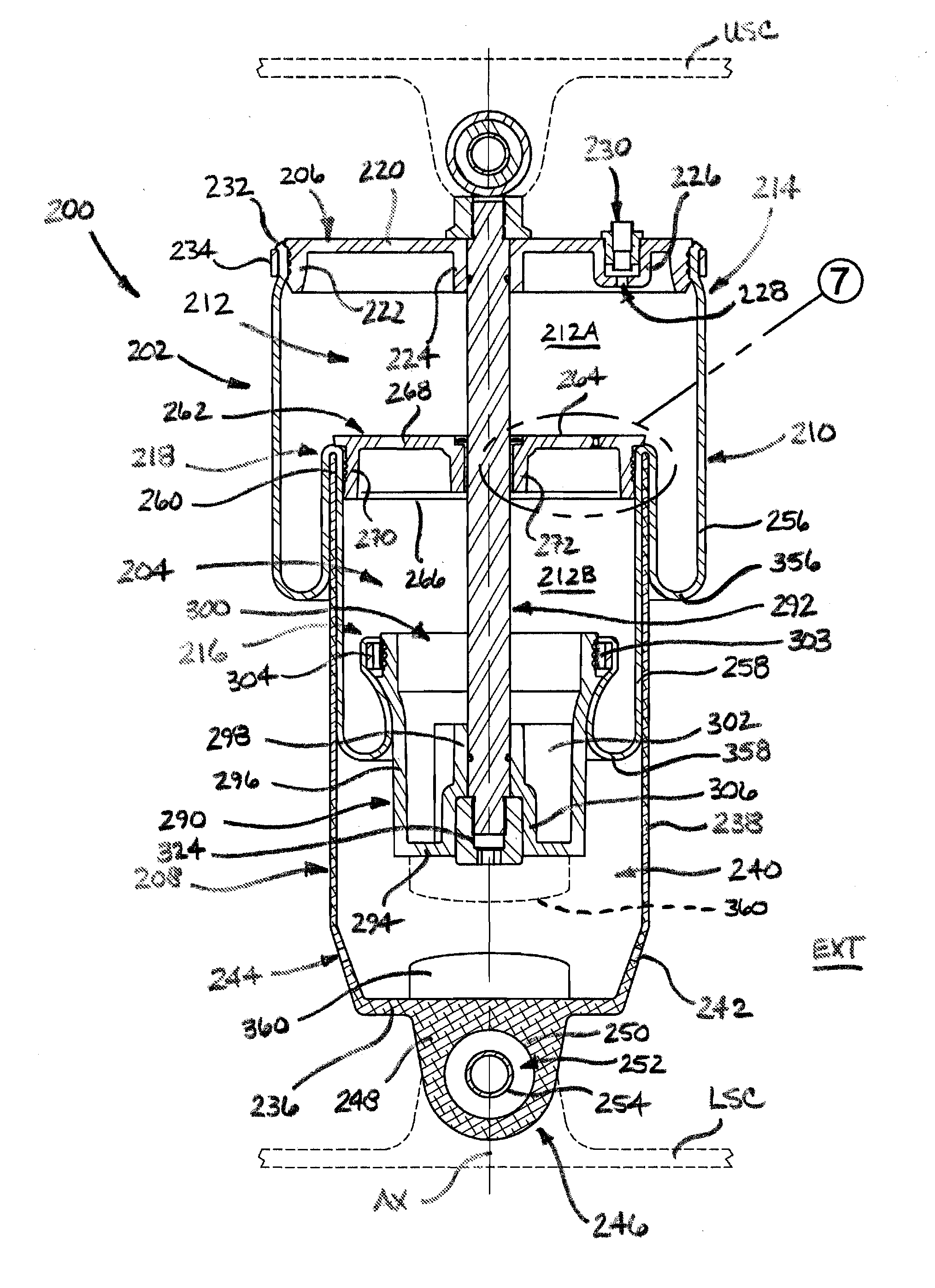 Gas spring and gas damper assembly and method