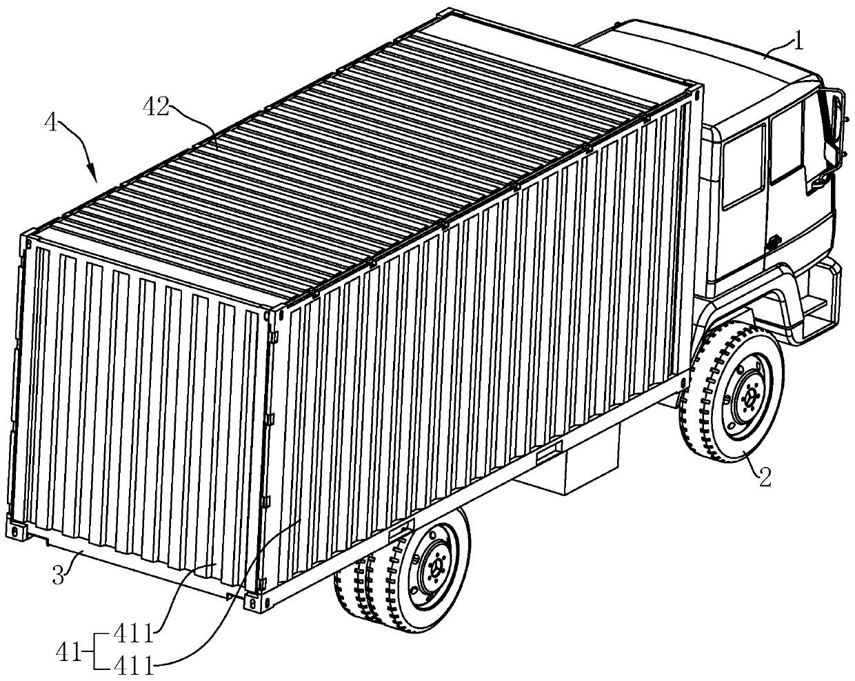 A flatbed truck with a roll-up box cover