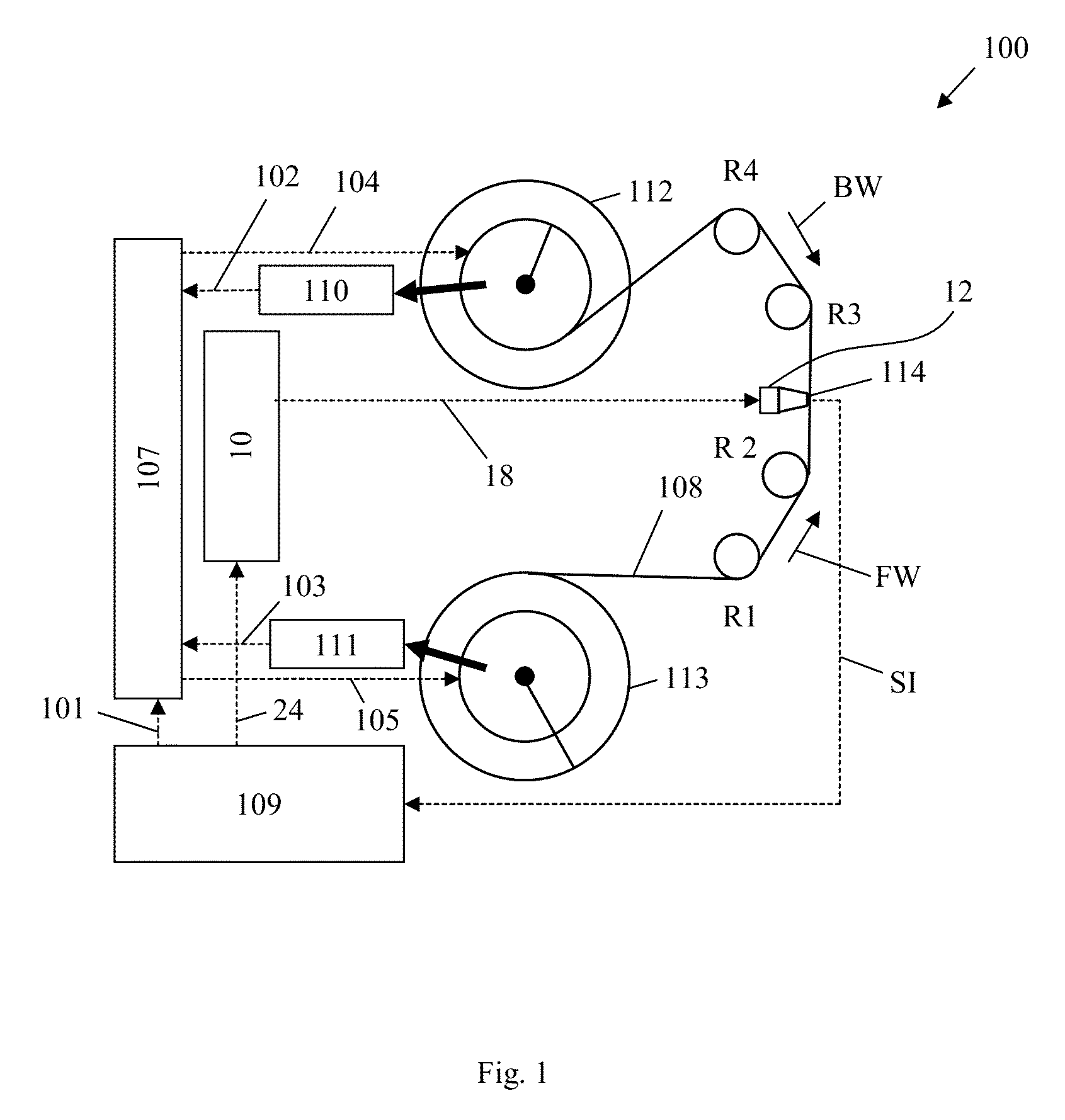 Device and method for controlling the position of a head relative to a tape within a tape transport system