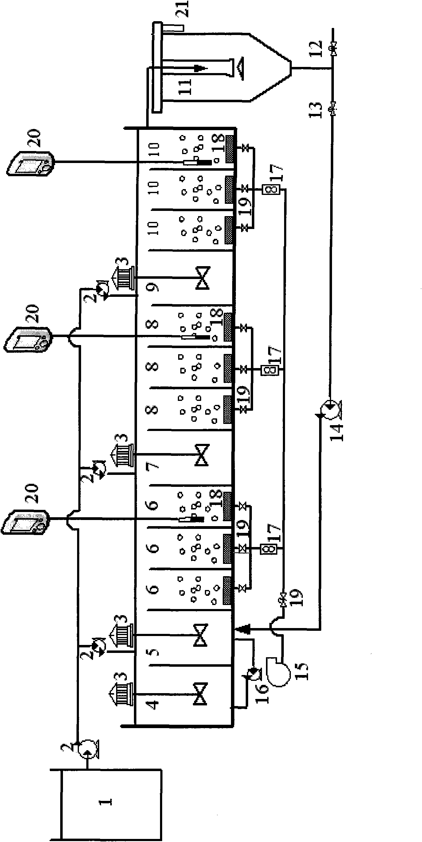 Device for improving advanced nitrogen and phosphorus removal by step feed and method