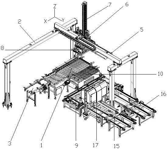 Truss robot stacking work station structure and use method thereof