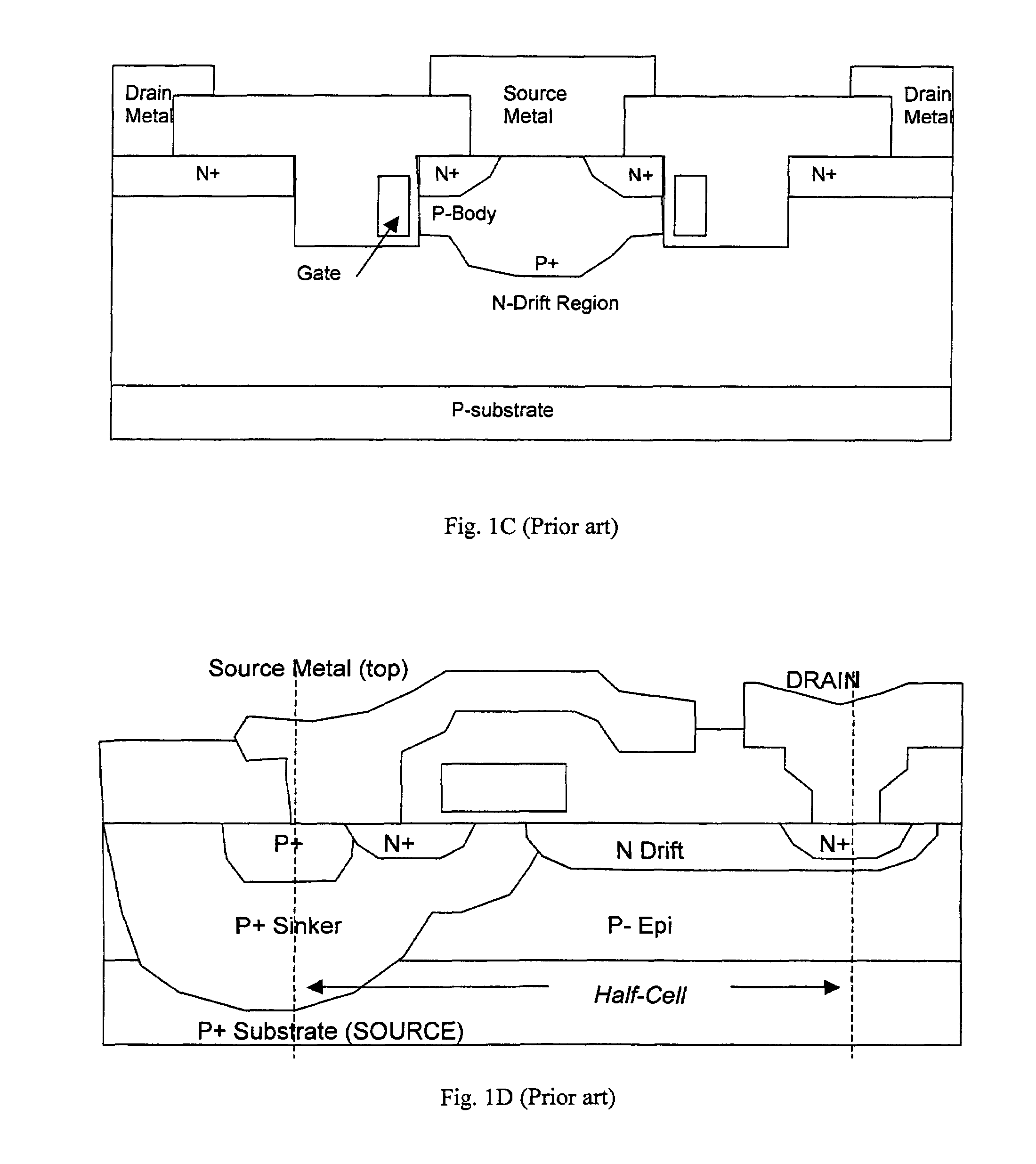 Inverted-trench grounded-source field effect transistor (FET) structure using highly conductive substrates