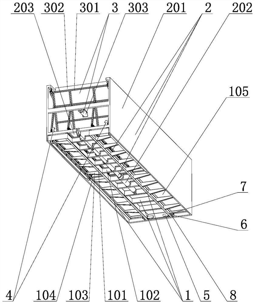 Two-stage linkage rolling and sliding discharging device for self-discharging semitrailer