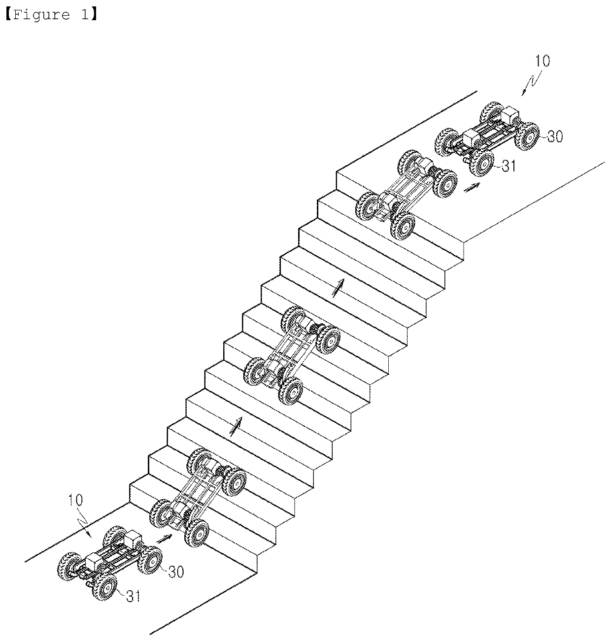 Stair-climbing type driving device and climbing driving method