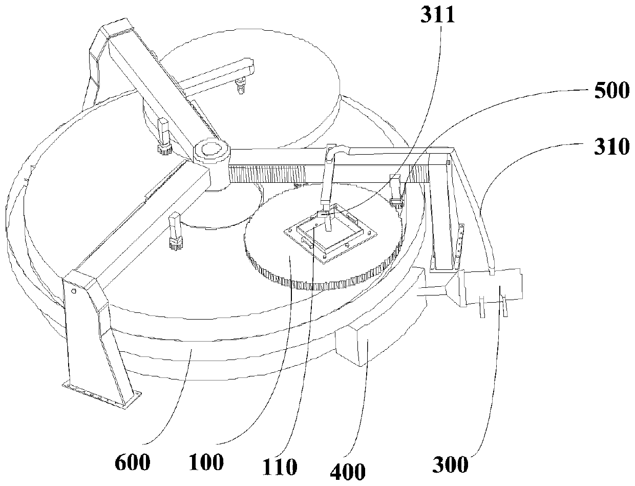 Full-caliber polishing immersing type element machining device and method and polishing machine