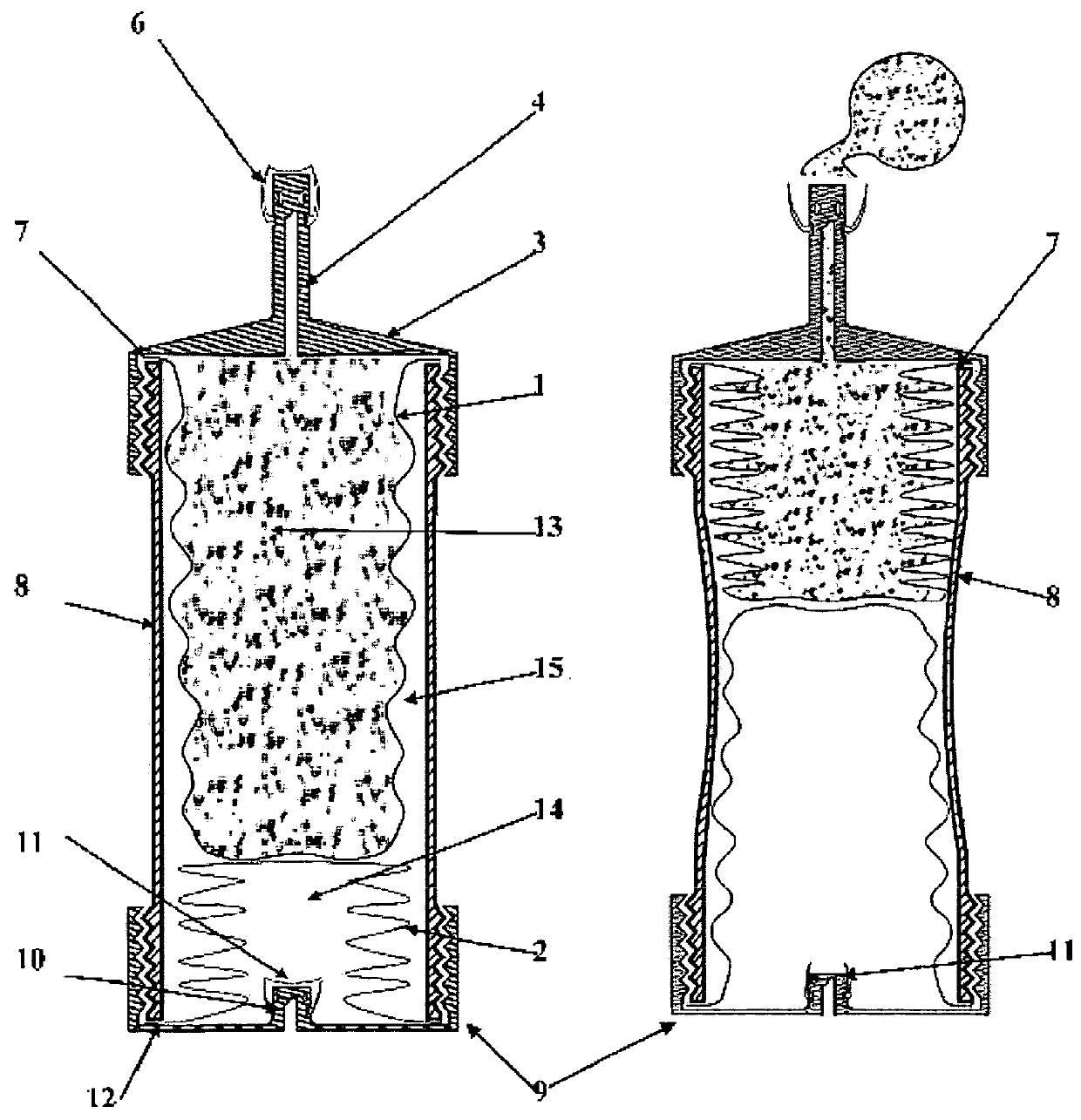 Squeezable partition bottle and bag assembly