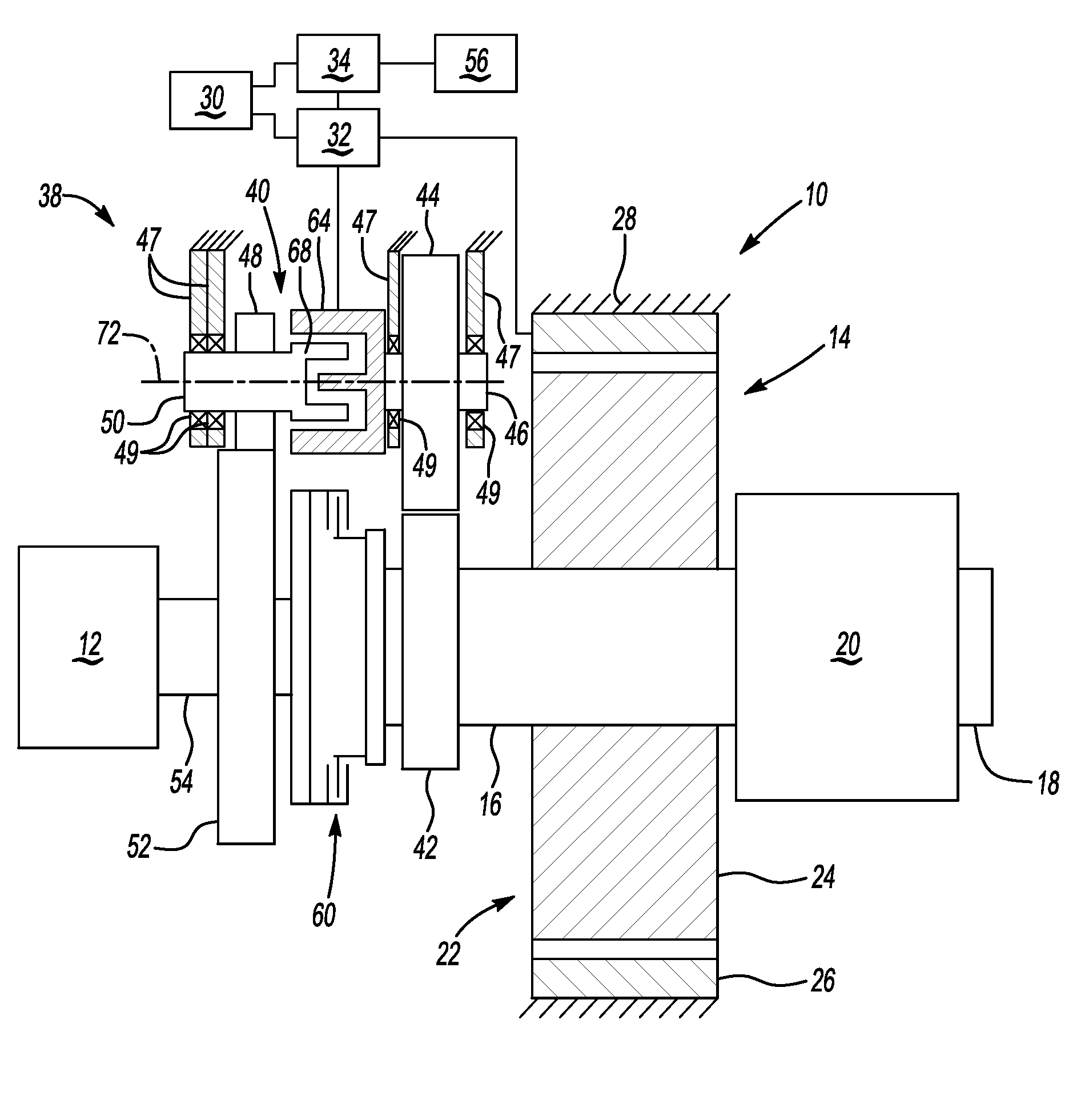 Hybrid powertrain with torque-multiplying engine starting mechanism and method of controlling a hybrid powertrain