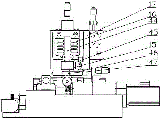 Nano indentation testing device under stretch-four-point bending preload