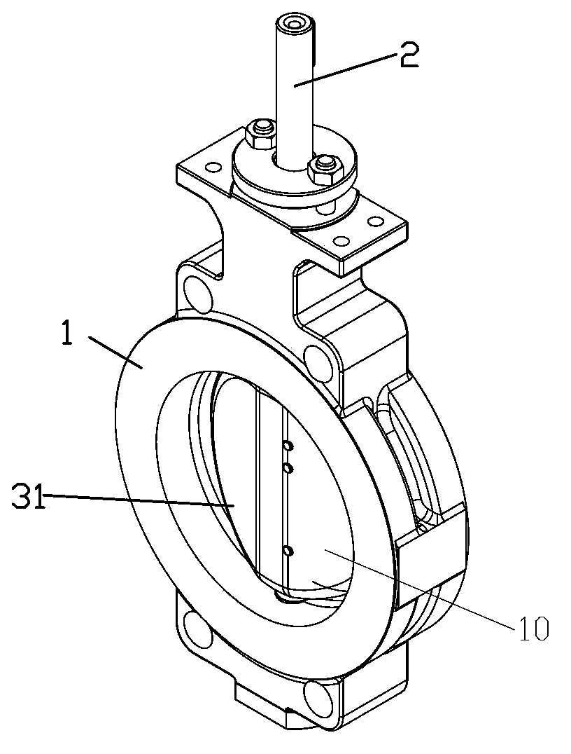 Three-eccentric valve with symmetric leakage stop ring