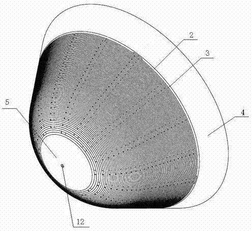 A mosaic laminate side spray nose cone