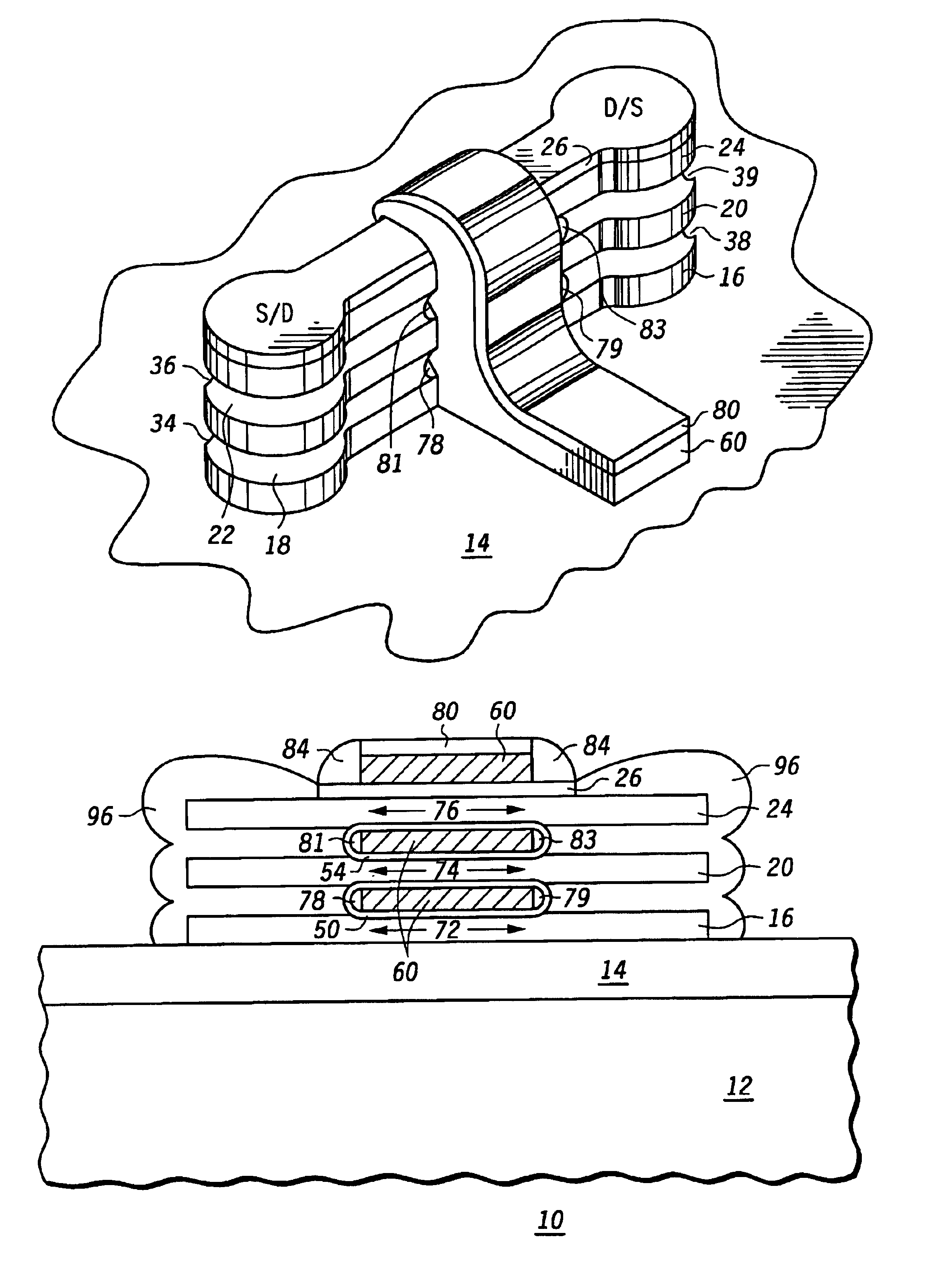 Method of forming a transistor having multiple channels