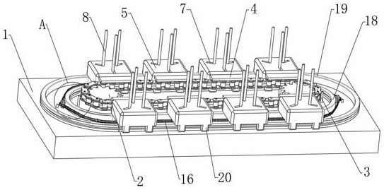 Adjusting device of rotary stock bin for chain wheel machining