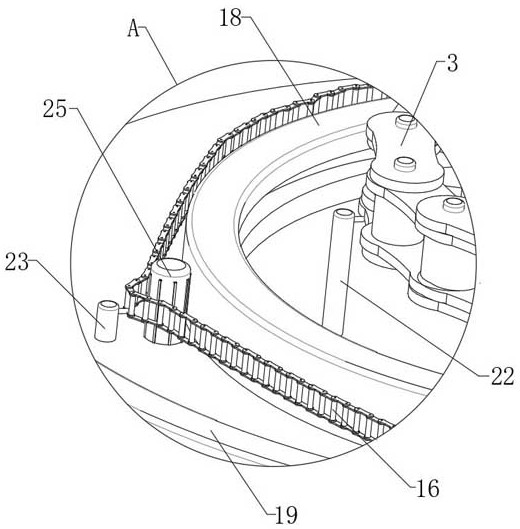 Adjusting device of rotary stock bin for chain wheel machining