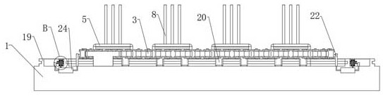 Adjusting device of rotary stock bin for chain wheel machining