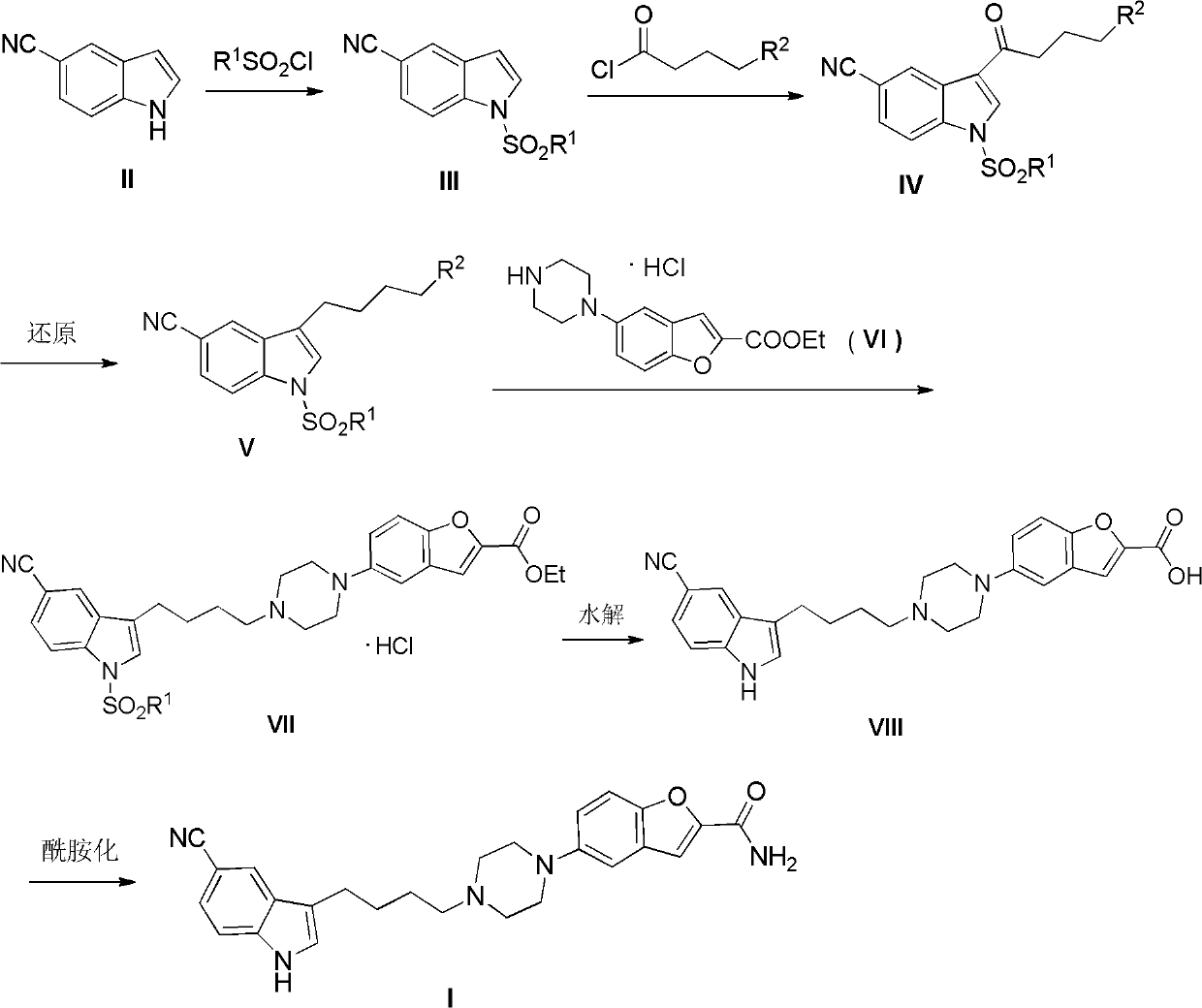 Preparation method of antidepressant drug-vilazodone