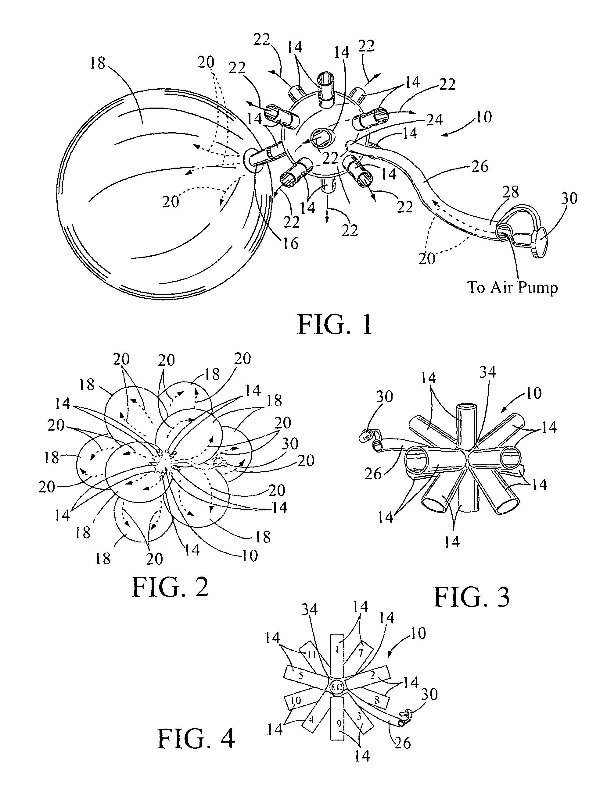 Air manifold attached to a plurality of balloons for inflating and deflating a balloon cluster used in decorative showroom and party displays