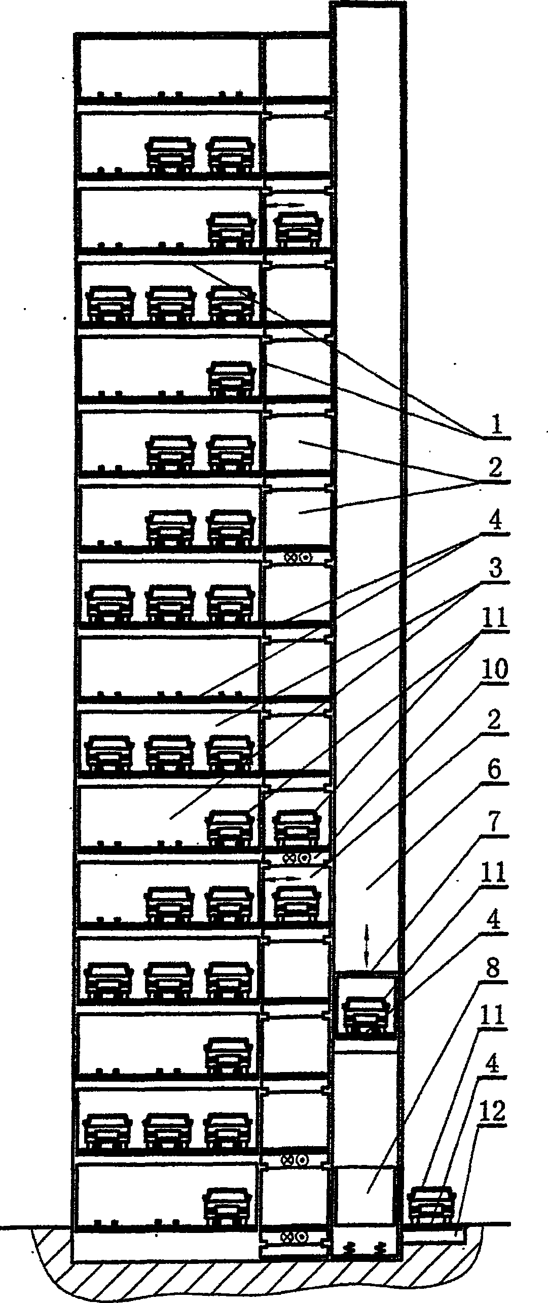 One-sided laneway layered transportation rolling way parallel parking type mechanical parking system