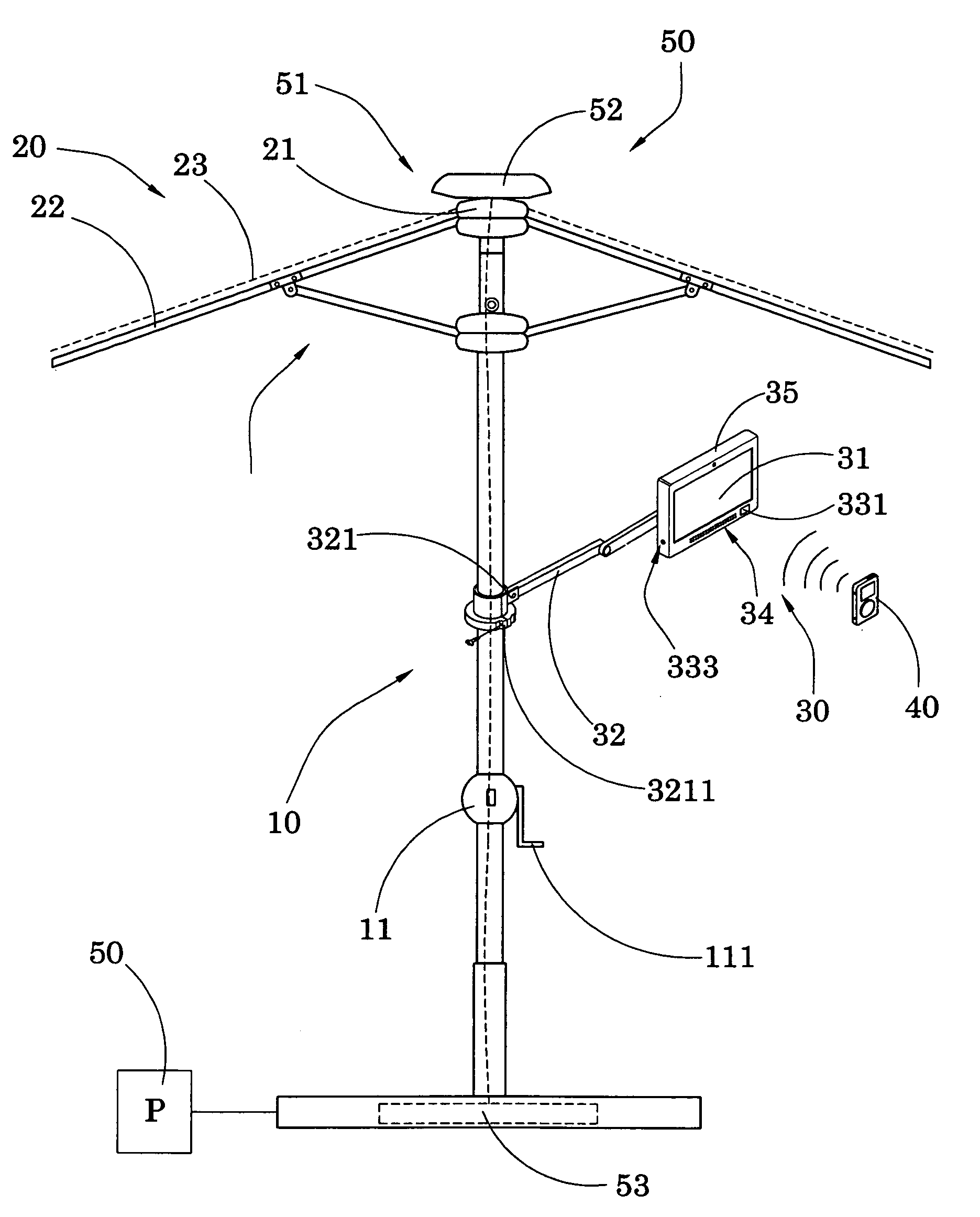 Outdoor AV display arrangement for outdoor shading device