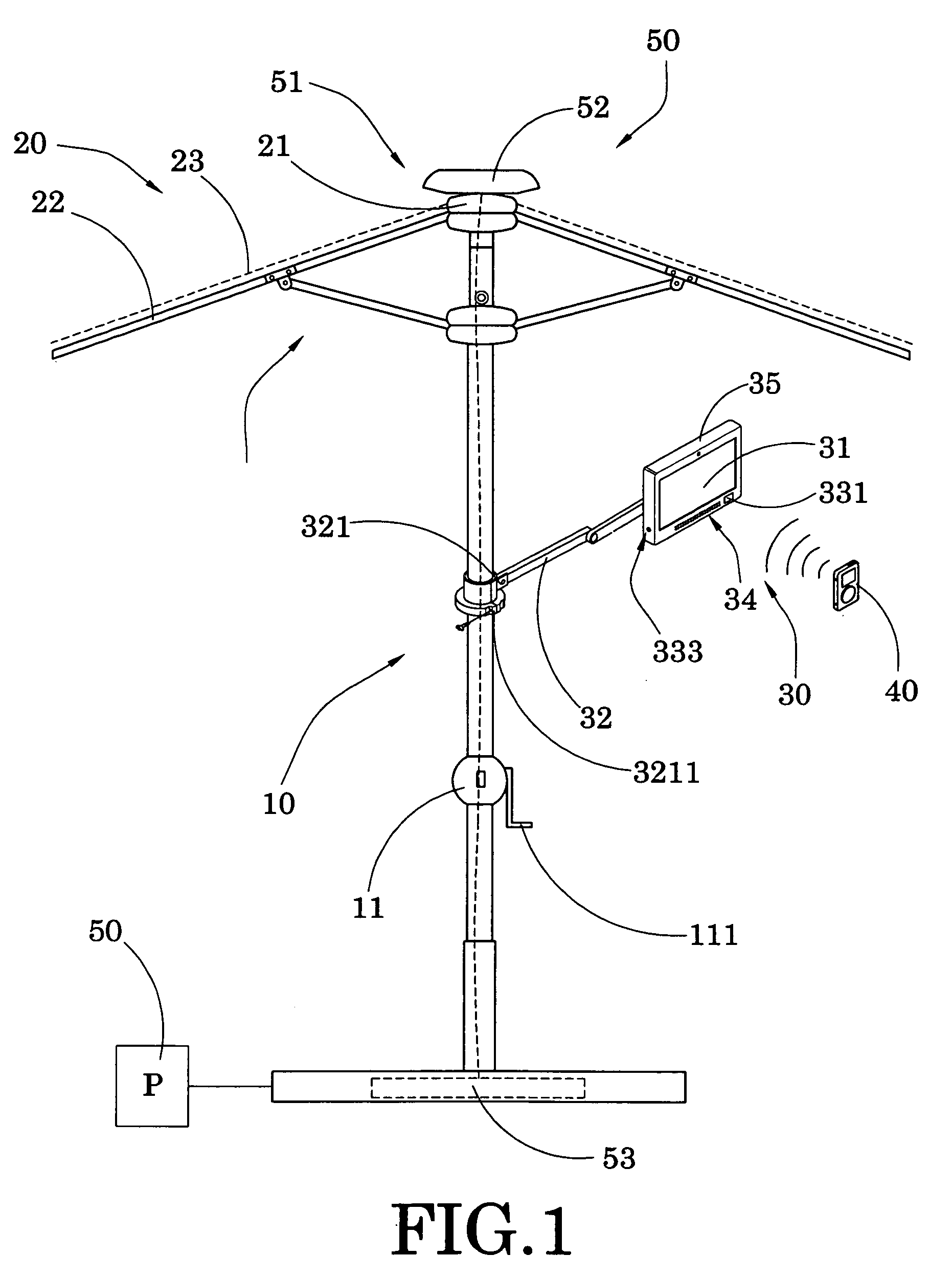 Outdoor AV display arrangement for outdoor shading device