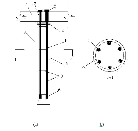 Back-anchored uplift pile with flexible pile top