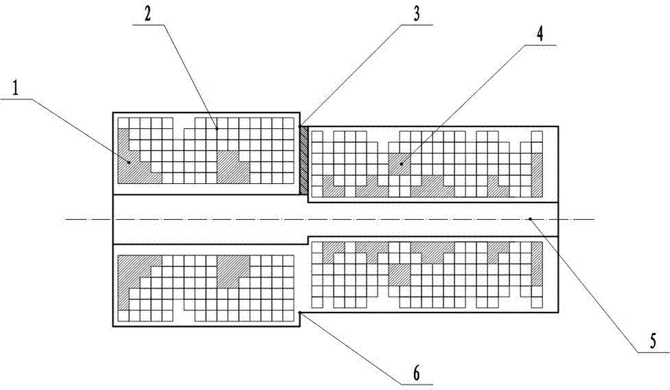 Magnetic field structure of integrated segmented internal and external saw-toothed special-shaped section solenoid