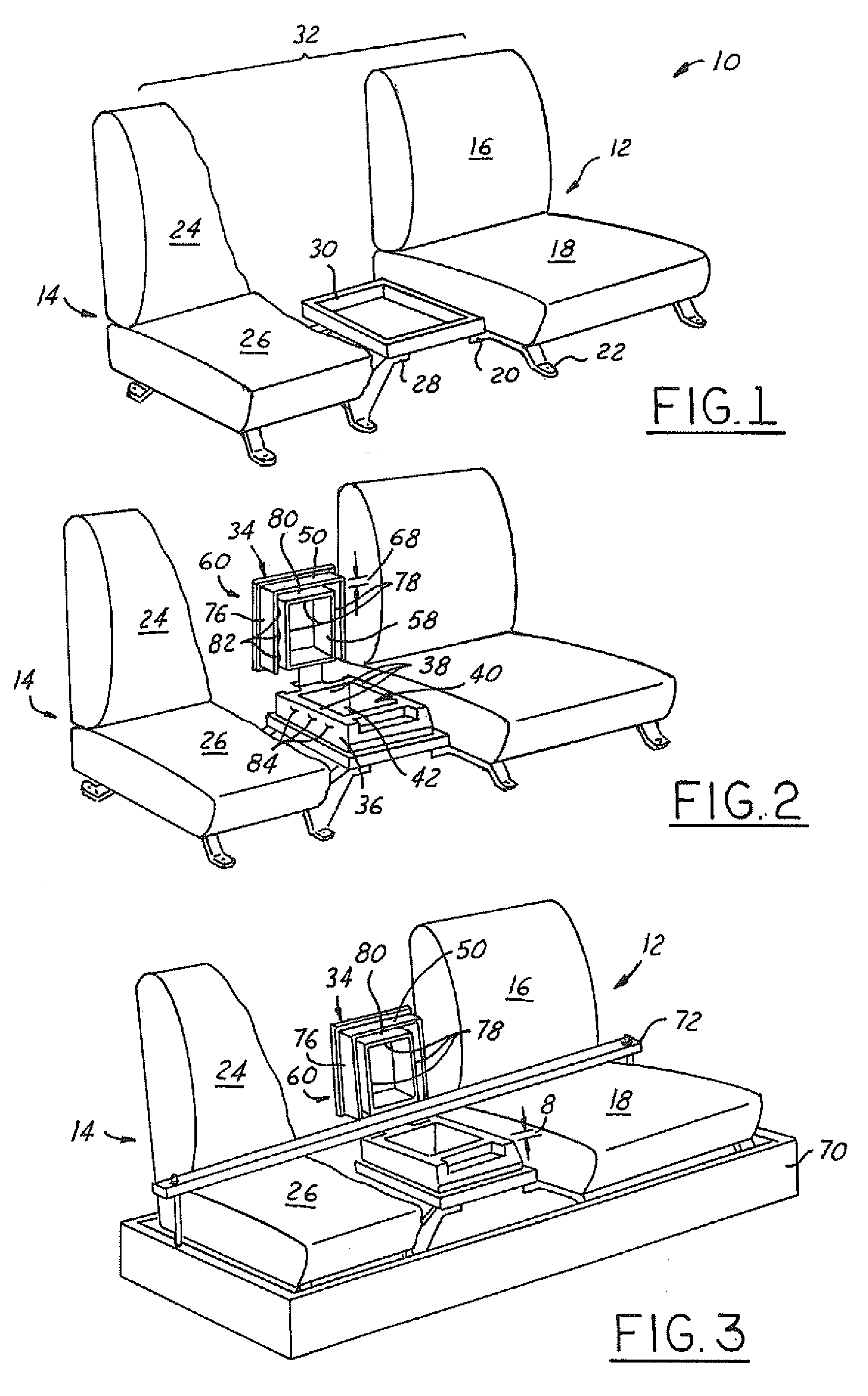 Two piece console and seat assembly