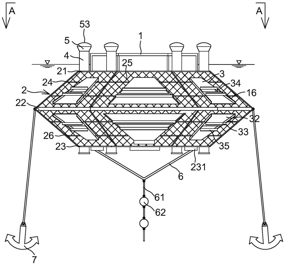 Sea water flow dividing speed reduction type cultivation net cage