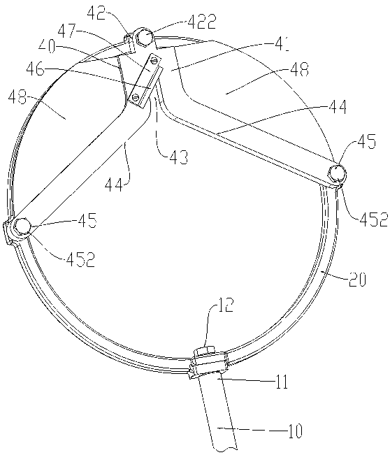 Tool with adjustable fruit net frame angle for picking fruit tree fruits