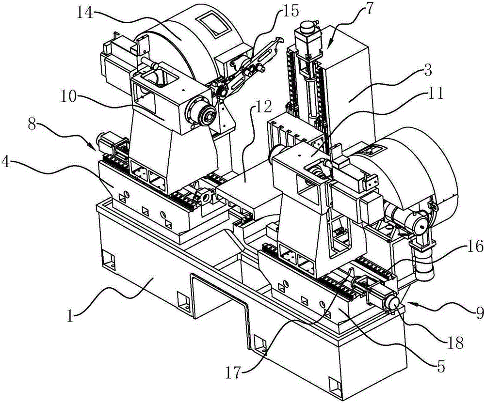 Twin-spindle numerical-control device used for composite sliding block machining