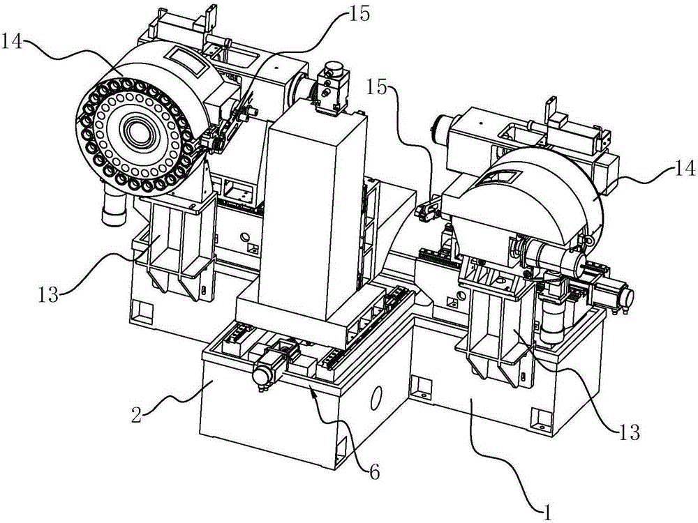 Twin-spindle numerical-control device used for composite sliding block machining