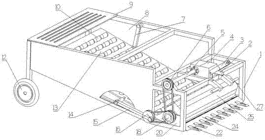 Crank rocker mechanism radix notoginseng root-soil separation delivery device