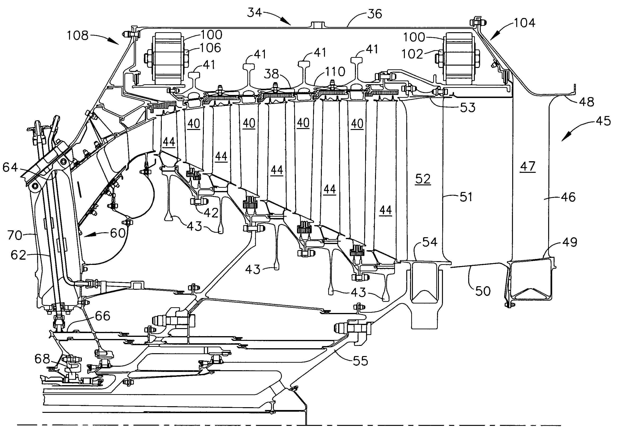 Counter-rotating turbine engine and method of assembling same