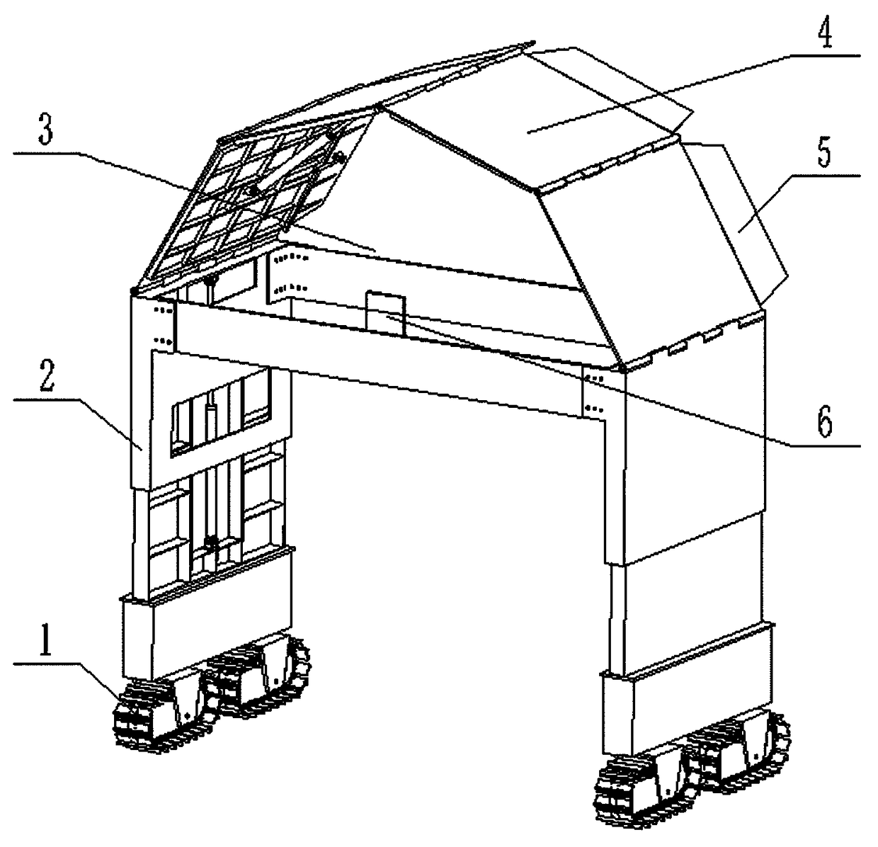 Crawler walking cave mouth protecting top shed for outdoor slope coal excavation