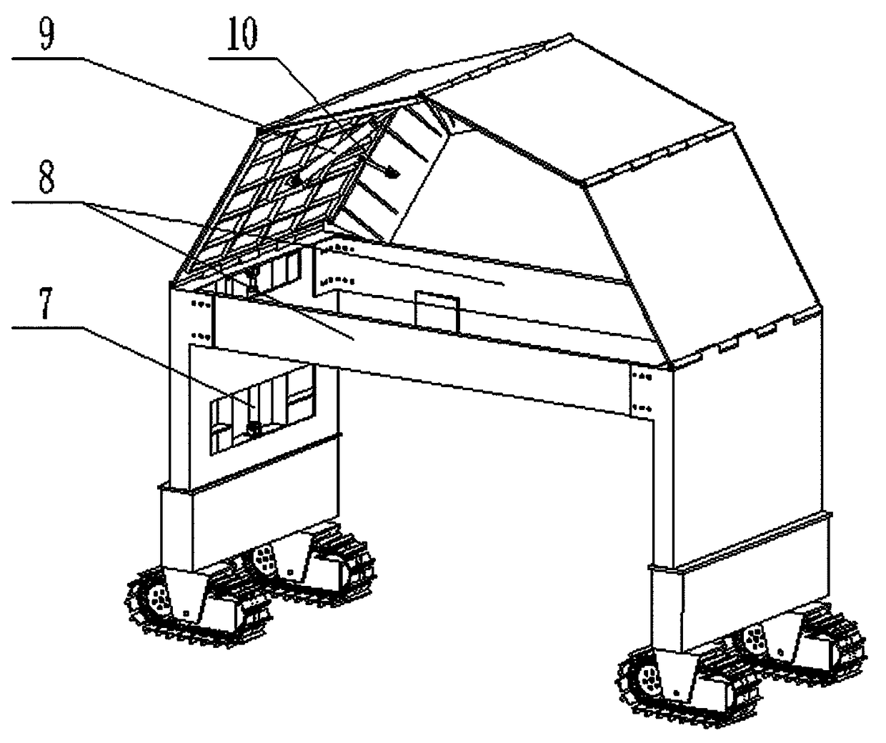 Crawler walking cave mouth protecting top shed for outdoor slope coal excavation