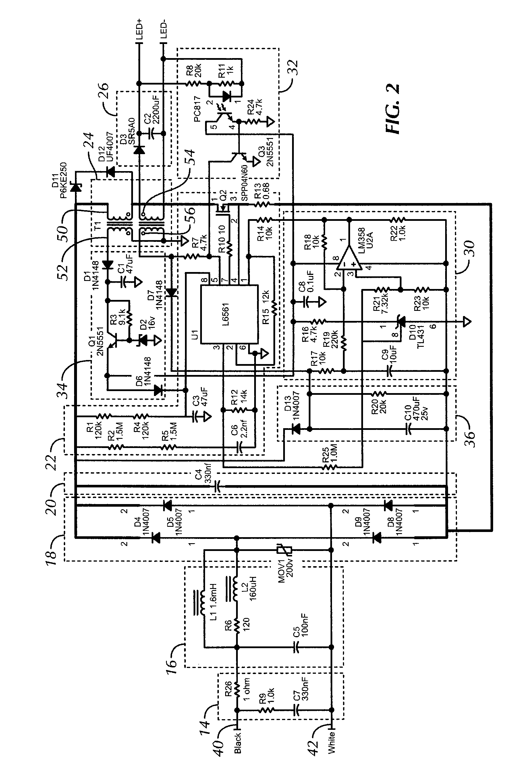 Method and circuit for controlling an LED