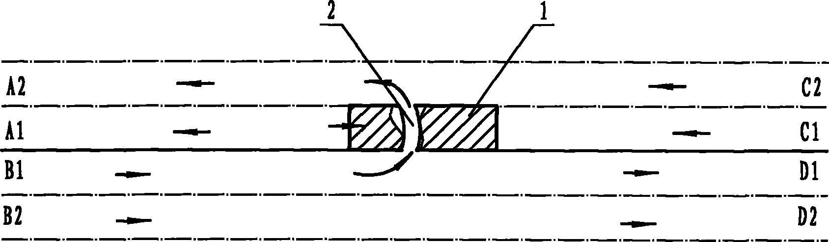 Road facility capable of enabling vehicles on lane to drive in non-intersecting manner