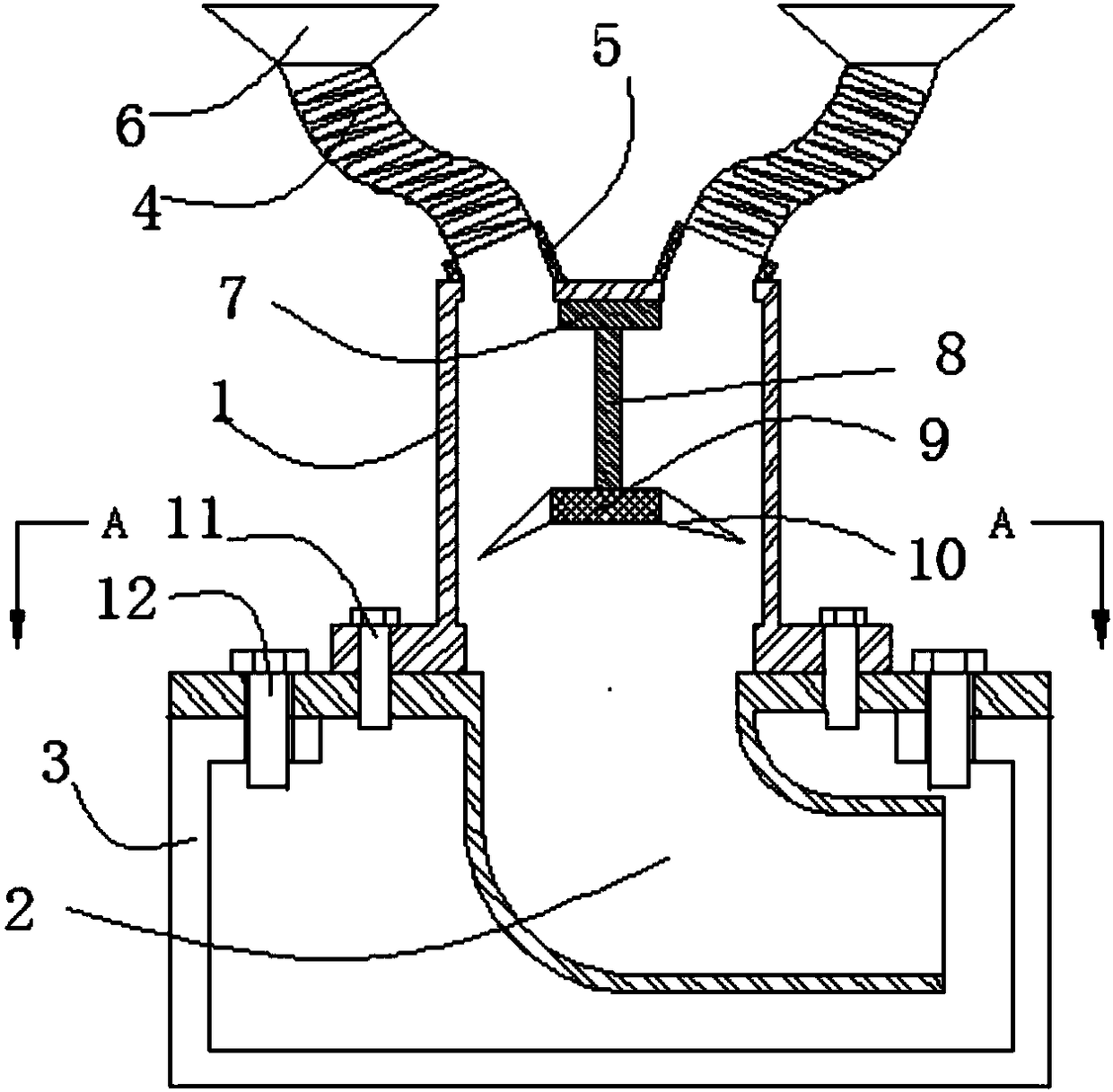 Grain breaking apparatus with spring hose inlets