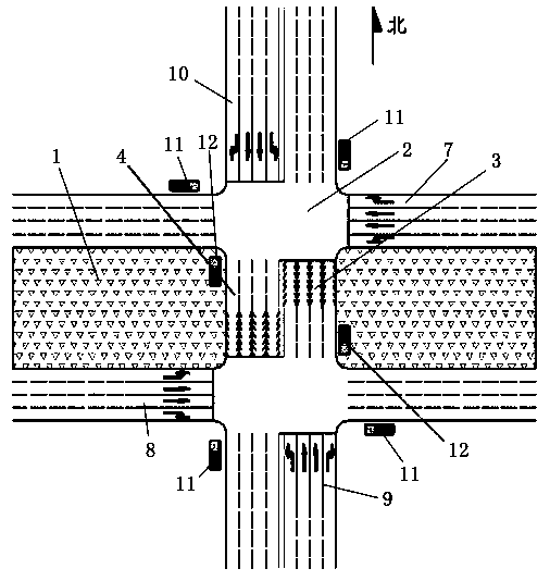 Traffic organization method for intersection with wide central isolation belts