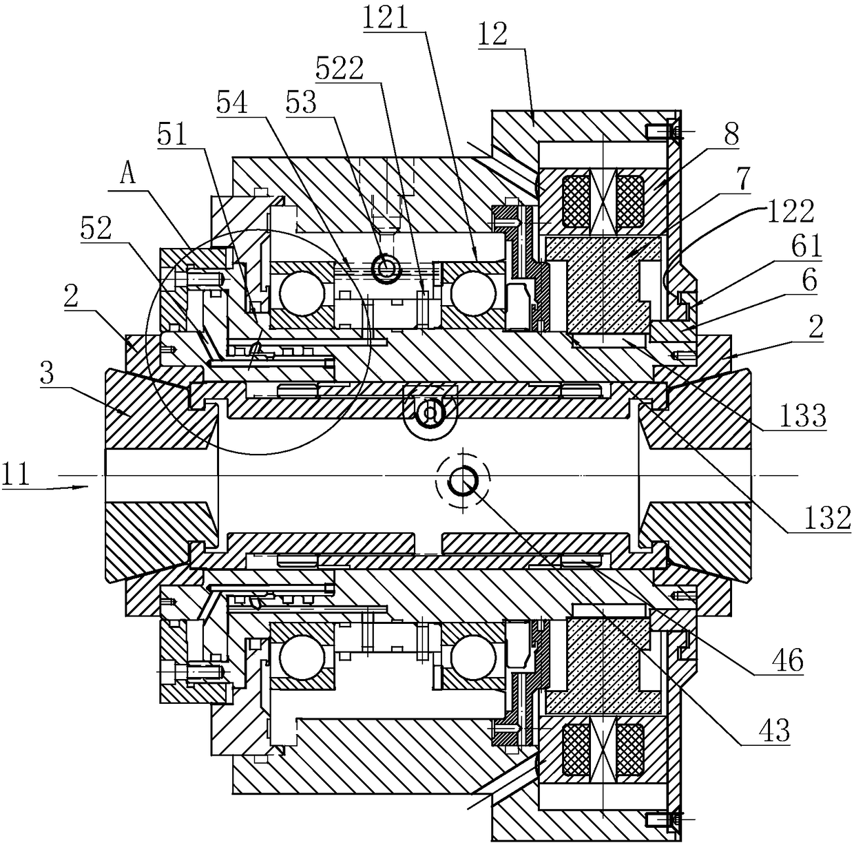 Middle driving electric spindle