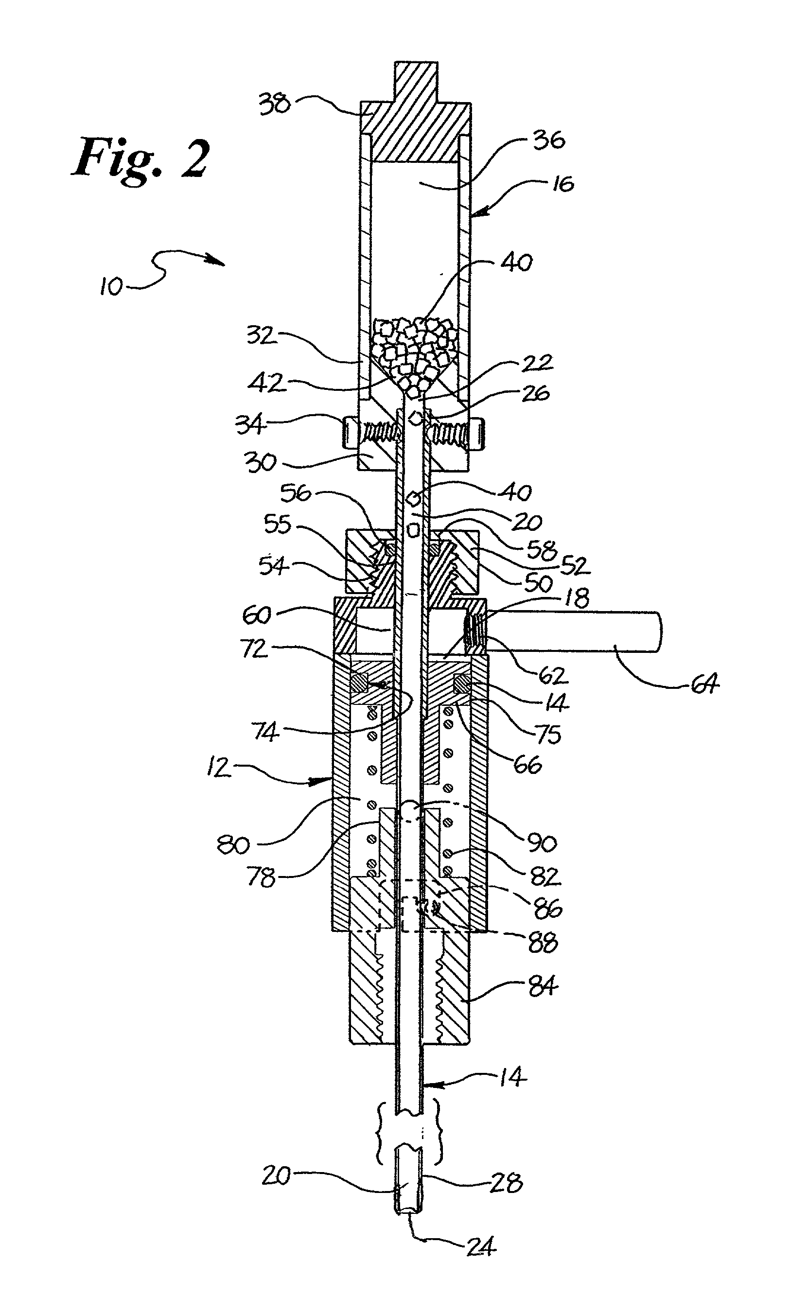 Device for inserting fill material particles into body cavities