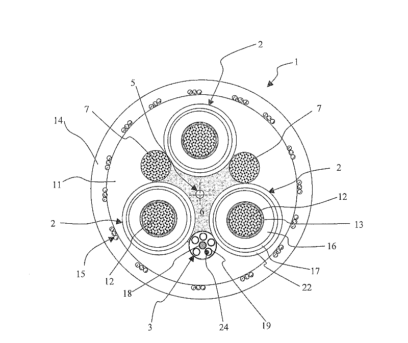 Electric cable with strain sensor and monitoring system and method for detecting strain in at least one electric cable