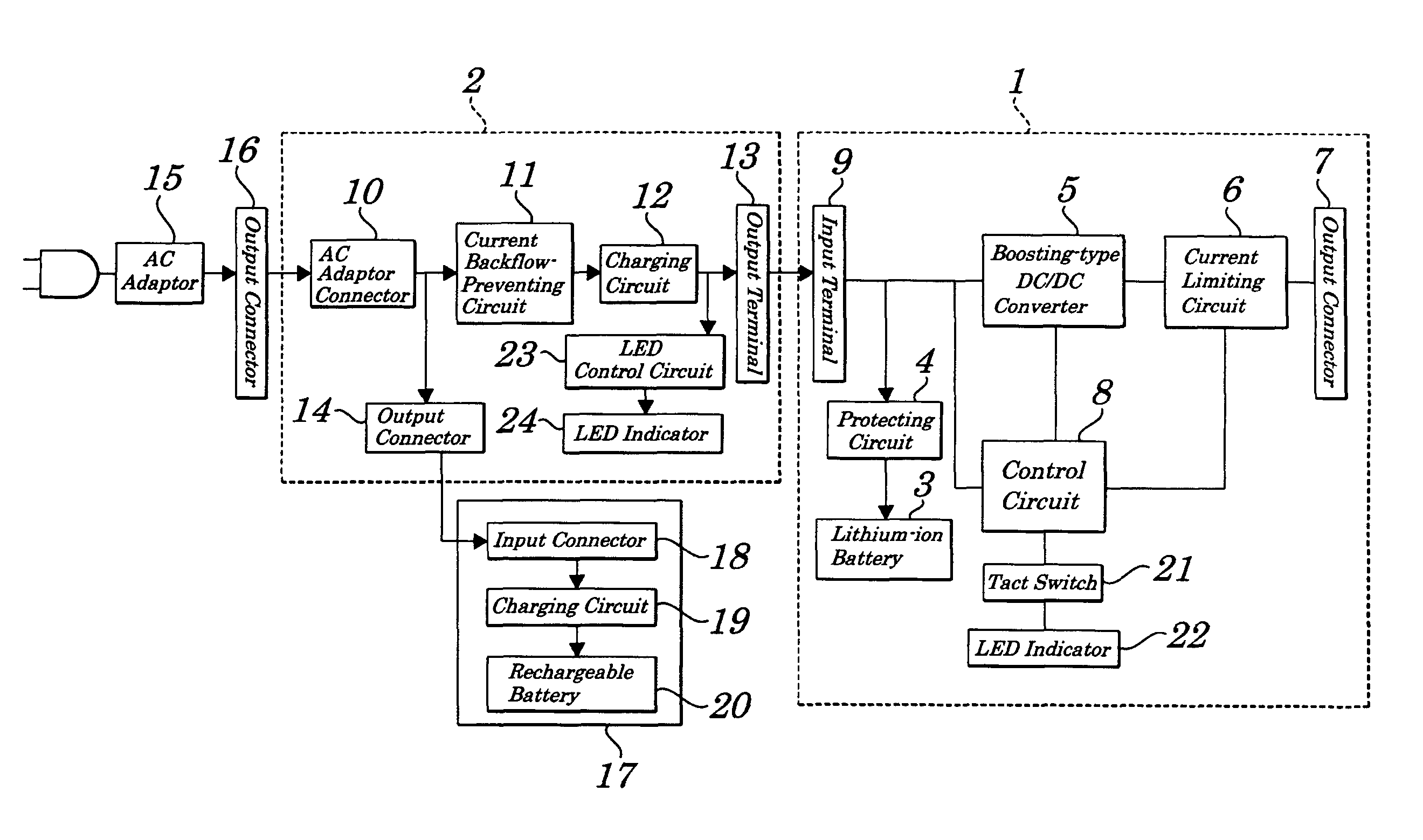 Charging device for portable electronic device battery and portable phone battery