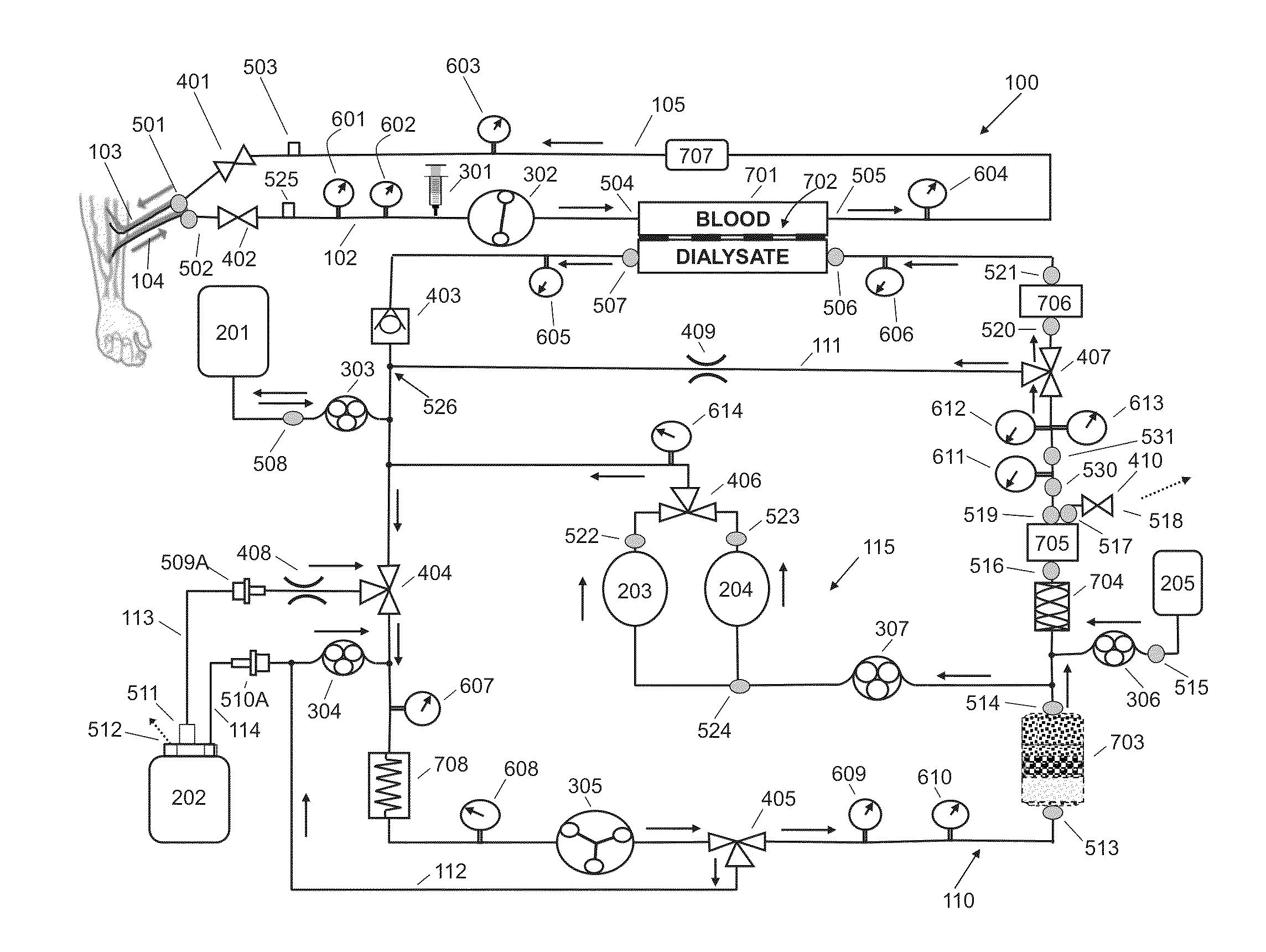 Degassing module for a controlled compliant flow path