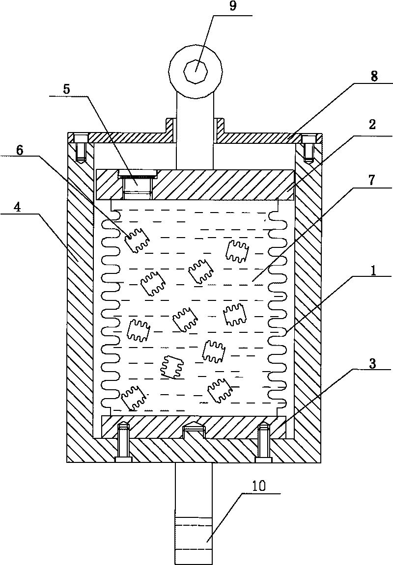 Bellow-type mixed medium vibration isolating and absorbing unit