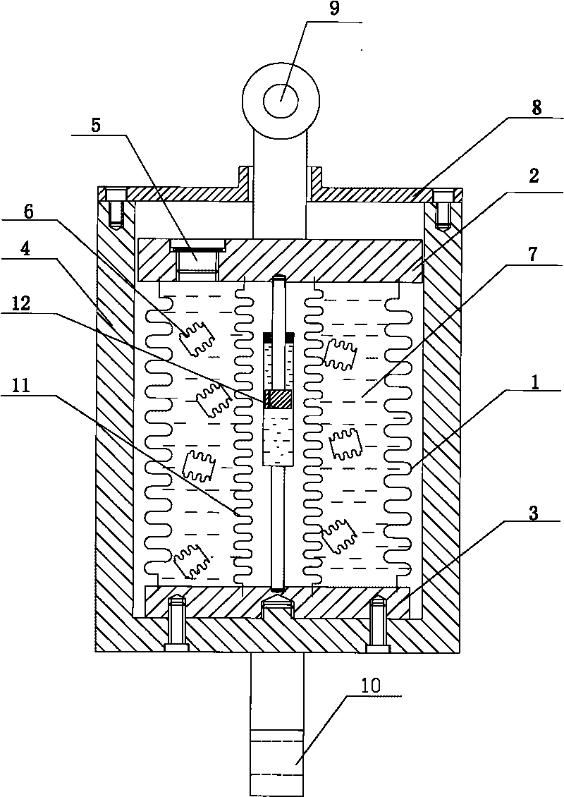 Bellow-type mixed medium vibration isolating and absorbing unit