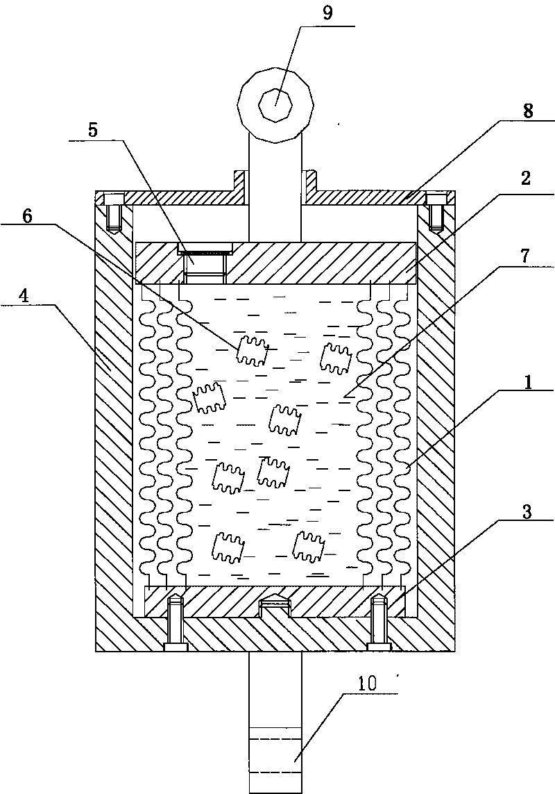 Bellow-type mixed medium vibration isolating and absorbing unit