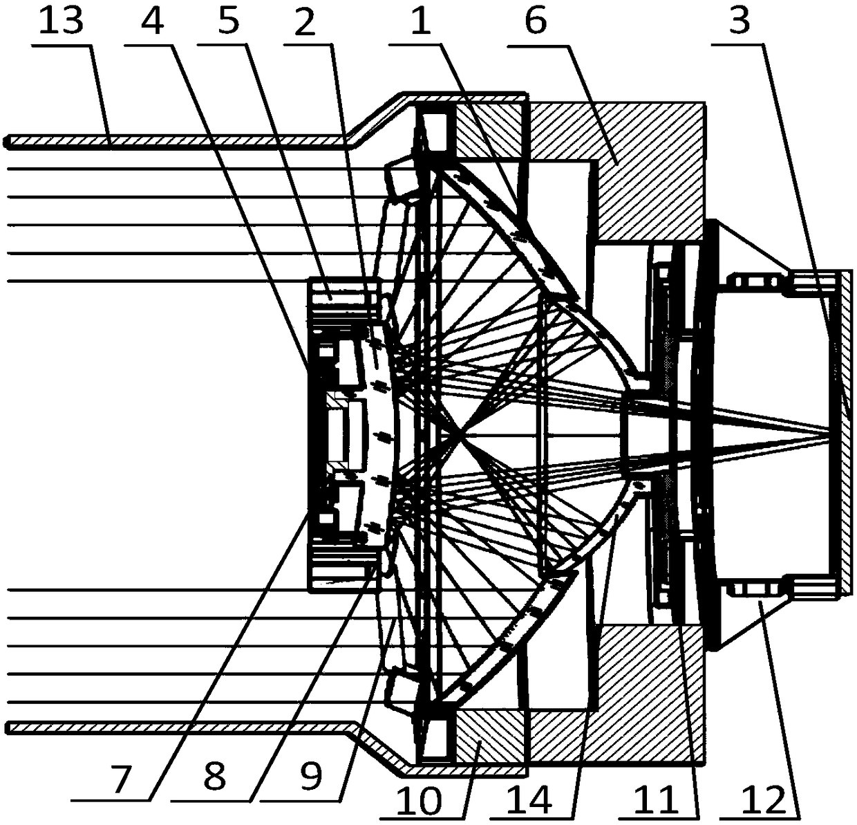 Main-mirror and three-mirror integrated coaxial three-reflector infrared optical imaging device