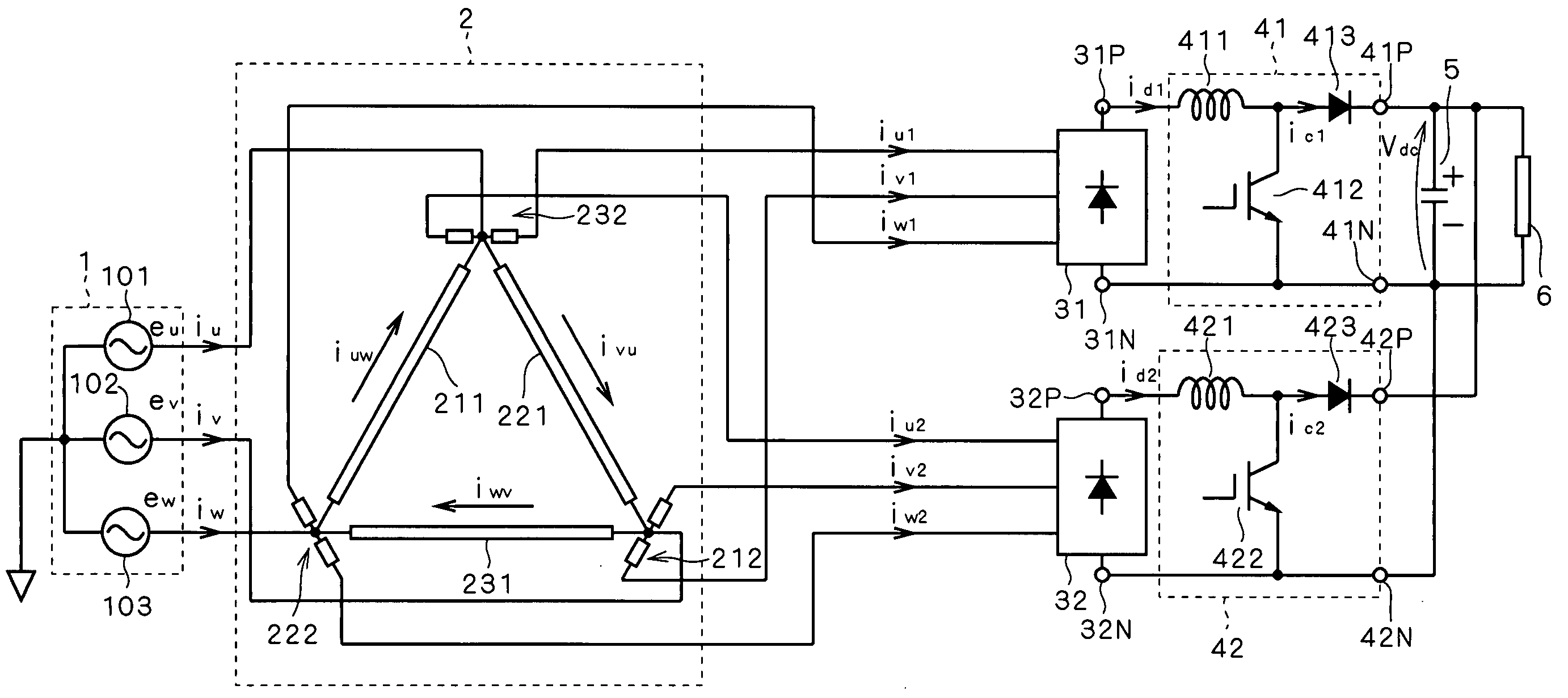 Rectifier Circuit and Three-Phase Rectifier Device